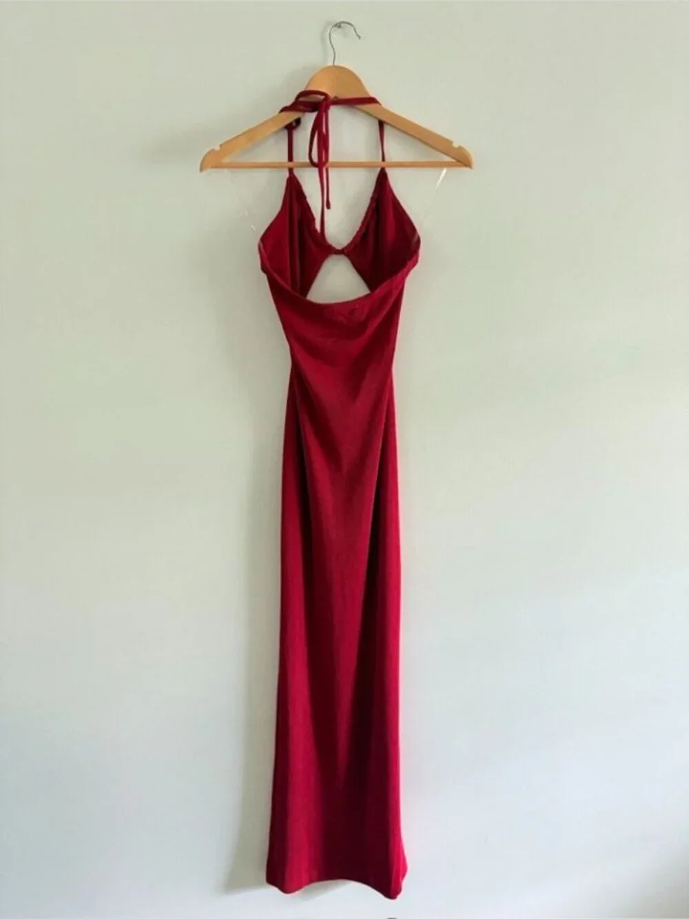 Meshki Maddie Ribbed Maxi Bodycon Dress Drawstring Cut Out Raspberry Red Small - Picture 6 of 8